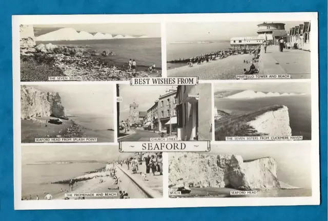 C1950'S Multi View Rp Pc Seaford, Sussex - Church St, Prom, Head, Tower Etc