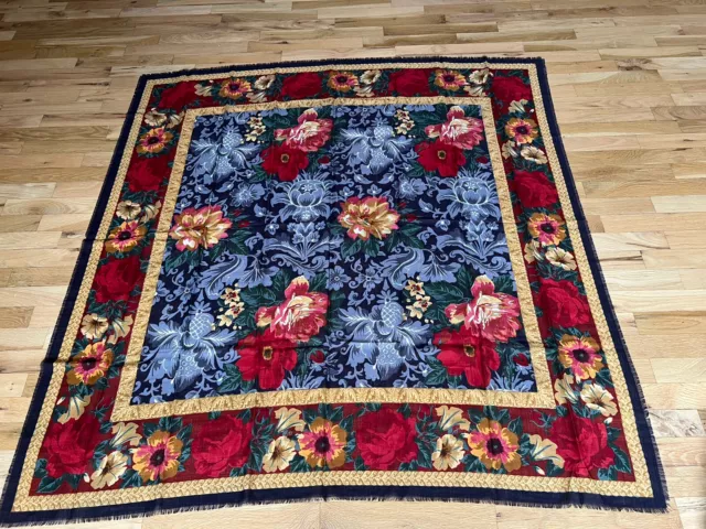 New Francesca Italia Made 100% Thin Wool Multi-Color Floral Shawl Wrap 54” X 54”