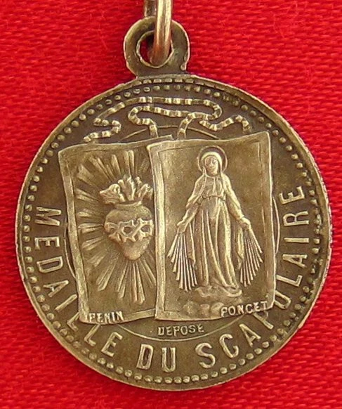 VINTAGE MARY JESUS SACRED HEART SCAPULAR Medal PENIN PONCET DEPOSE ...