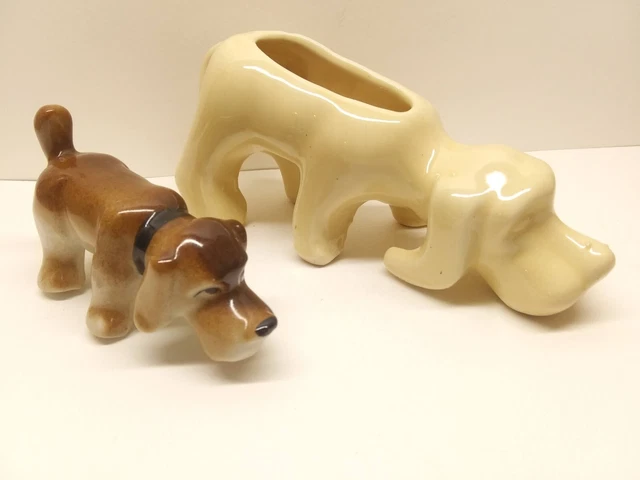 USA Shawnee Hound Dog Yellow Ware Planter and Japan Ceramic Figurine