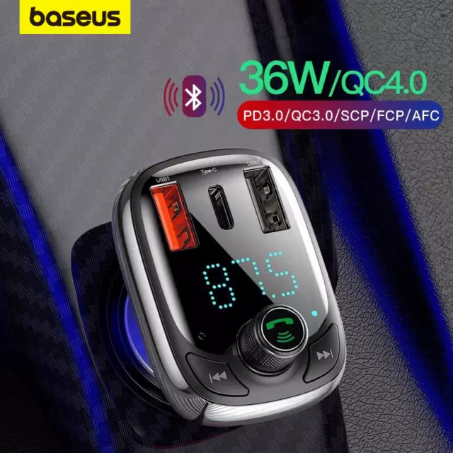 Baseus FM Transmitter Auto Bluetooth 5.0 KFZ Radio Adapter USB C Ladegerät Handy