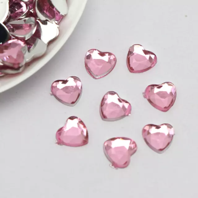 500 Pink Acrylic Faceted Heart Flatback Rhinestone Gems 6X6mm