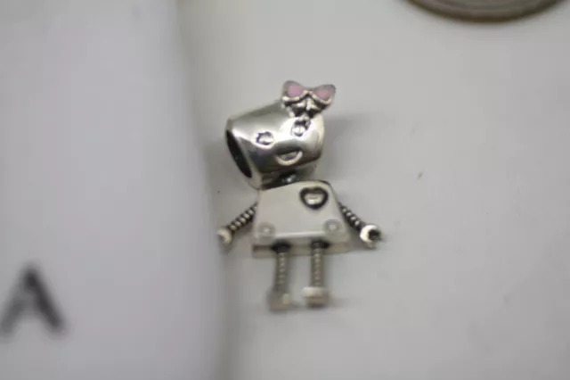 Authentic Pandora BELLA BOT Pink Enamel Bow Robot Dangle #797141EN160