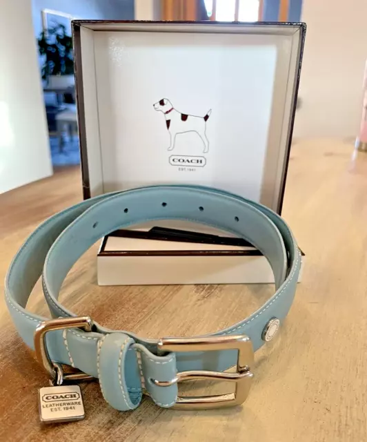 NEW COACH RARE Charm Dog Collar Leather Studded Grommets XL 22-26 in Blue #8848