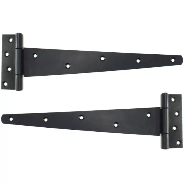 2 x BLACK T HINGES 12" Tee Door Gate Shed Barn Stable Strap Pair Heavy Duty 30cm