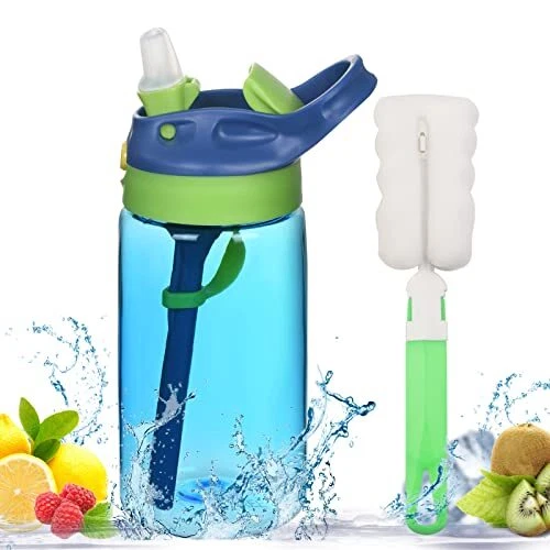 Taza para sorber Ainiv, botella de agua para niños de 480 ml/16 oz con paja, botella de agua para niños pequeños,