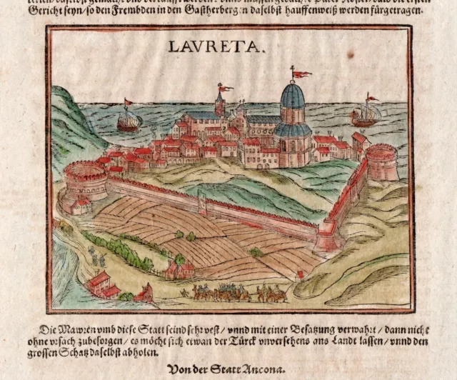 ST-IT LORETO (Ancona) 1614~ LAURETA incisione su legno Sebastian Münster