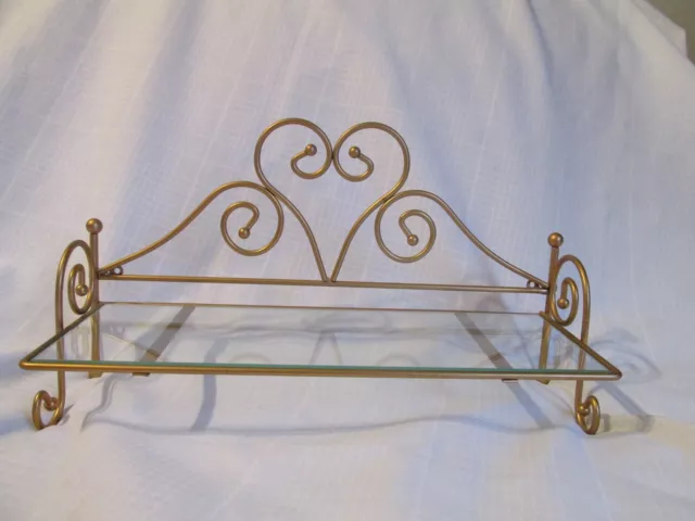 Vintage Home Interiors Brass and Glass Metal Shelf 15" L 5.5" D
