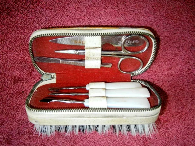 Vintage  German  Brush  And  Manicure  Set In Zip  Storage