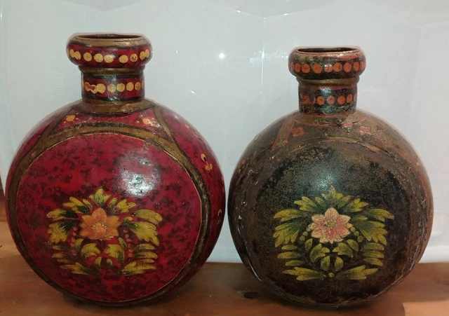 Brocca di vino vintage dipinta a mano stile indiano, vaso di fiori Boho