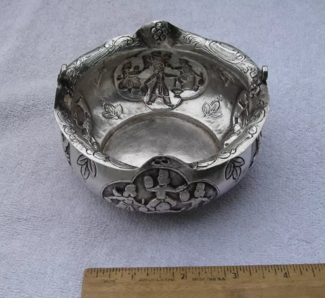 Unusual HAND WROUGHT Silver BASKET BASE-Figural Panels-Unmarked