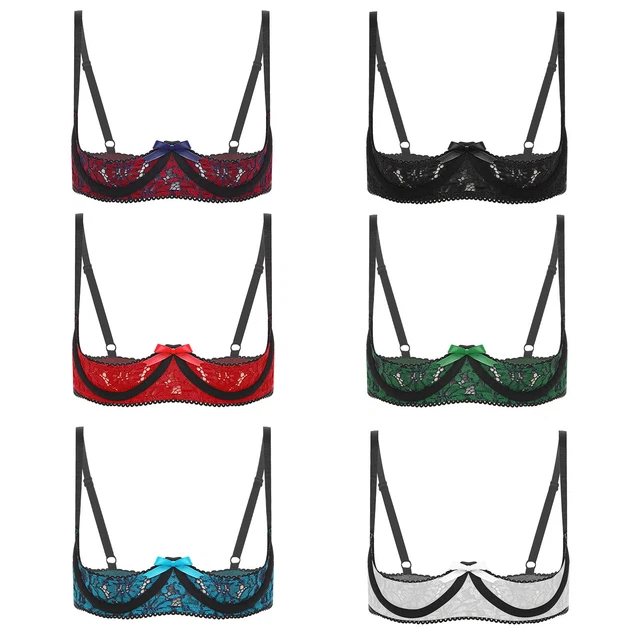Damen Spitze BH Transparent Leder Hebe BH Bra Push Up Lace Dessous Unterw&auml;sche E