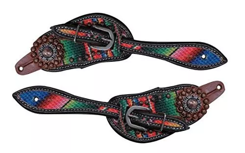 Showman Chocolate Leather Spur Straps w/ Rainbow Serape Design
