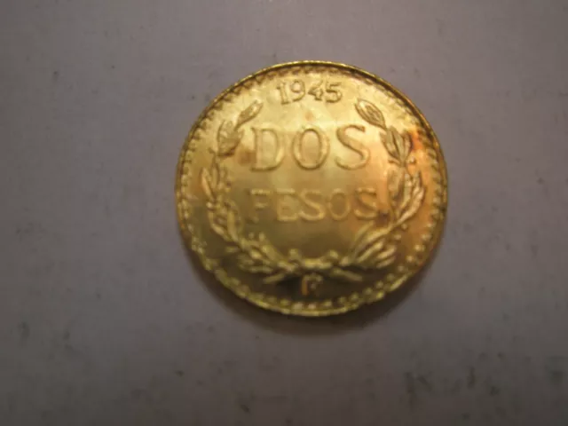 1945 Dos Pesos Mexico Gold Coin 2 Pesos - Unc.