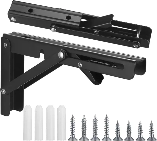 TOOINKCV 2 Pcs Folding Shelf Brackets, 8 Inch Heavy Duty 8 Inch, Black