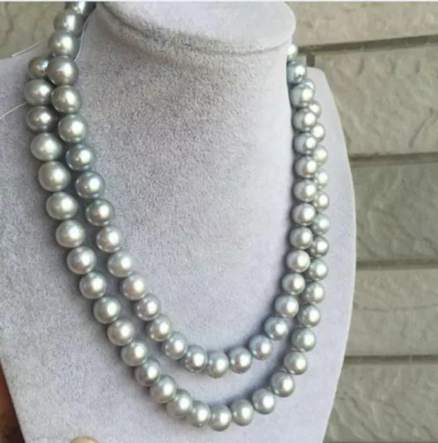 36'' 30 " Stunning 9-10mm Genuine Natural Tahitian Gray Pearl Necklace 14K