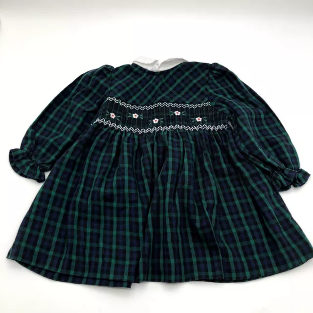 Vintage Girls 18M Long Sleeve Dress Green Blackwatch Plaid Peter Pan Collar