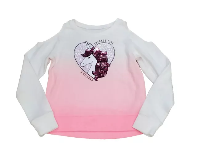 Justice Girls Pink White Ombre Cold Shoulder Unicorn Sequins Long Sleeve Top 10