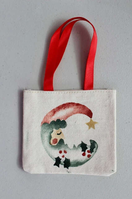 Canvas Tote Shopping Bag Holiday Tree Ornament with Man in the Crescent Moon