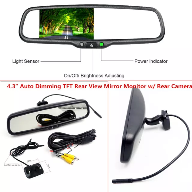 4.3"Auto Dimming TFT LCD Rearview Mirror Monitor Rear Camera Night Vision Safely