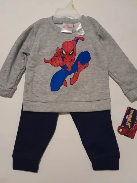 Nwt Unisex Toddler Infant Spiderman Size 18 Months  2pc Set Grey & Blue 2