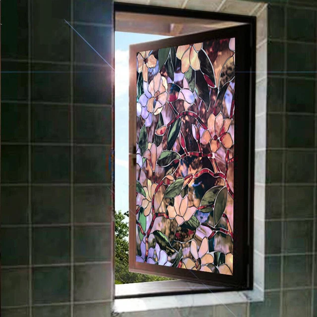 Privacy Window Glass Film Sticker Frosted Static Cling Stained Flower Home Decor