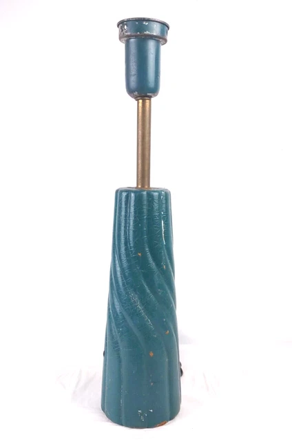VTG MCM Unusual Green/Blue Leather Applique Plaster 21" Table Lamp Light Modern