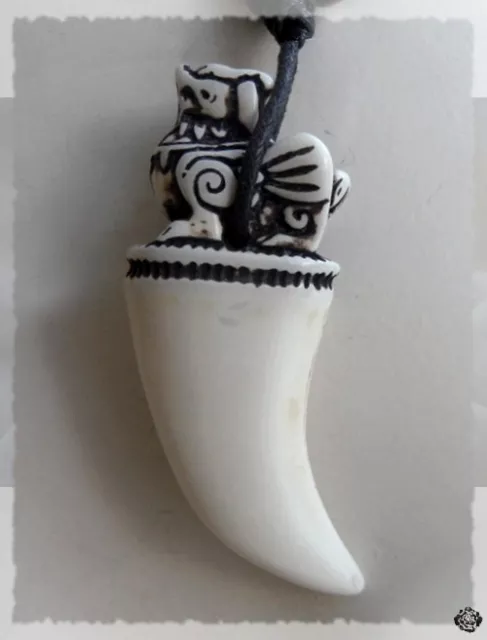 Pendentif Style Surfeur Totem Dent Avec Oiseau Os de Yak Cordon Réglable Unisexe