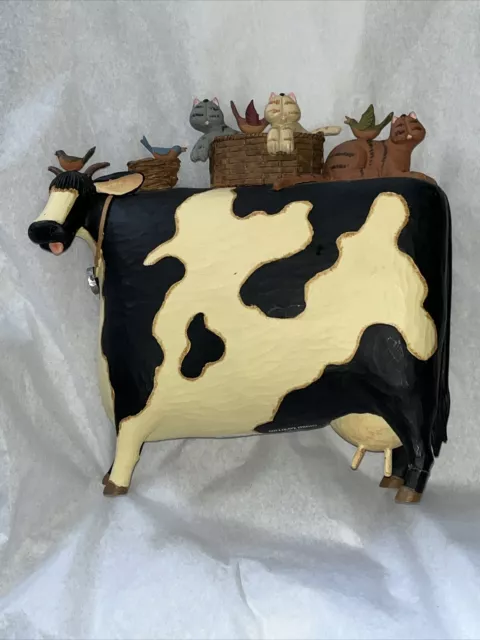 Williraye Studio Vintage Holstein Large Cow Figurine with Cats Birds Farm