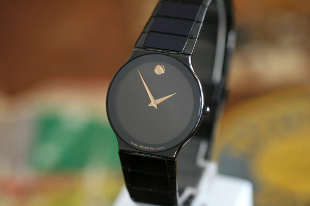 Movado Museum Classico Nero Ultra Sottile Oro Dot Vintage 1989