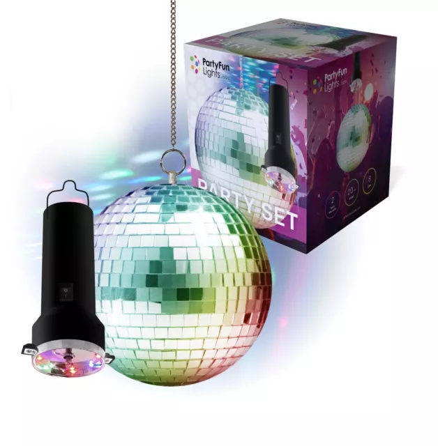 Party Fun Lights Set Diskokugel Ø20cm mit Multicolor LED Lichtprojektor 8 LEDs