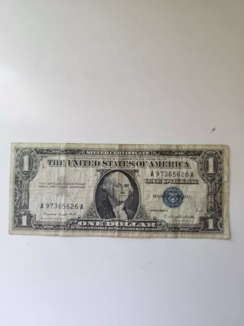 US Bank Note 1957 A 1 dollar silver certificate Blue Seal A97365626A