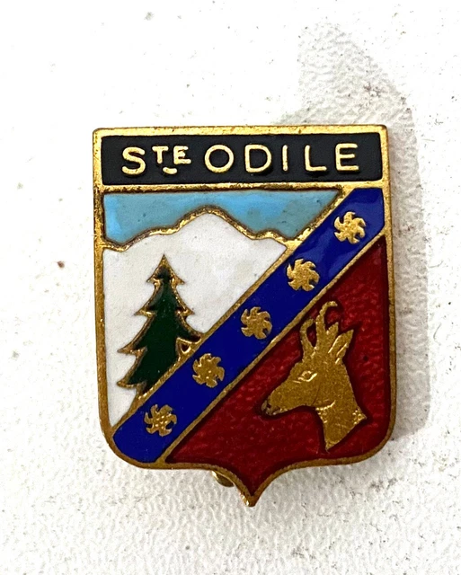 D11602 Ancienne Broche Émaillée Blason Molsheim Par Augis Lyon Collection