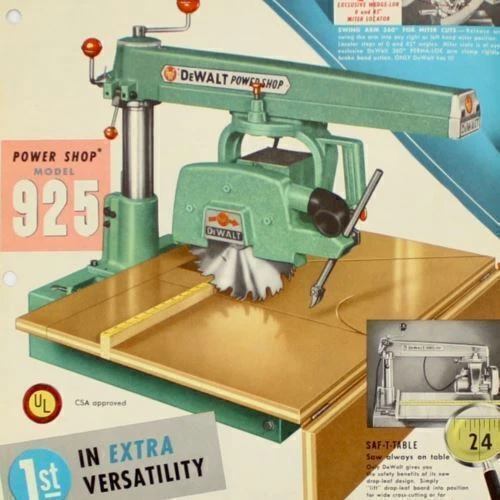 "Sierra de brazo radial vintage AMF DEWALT folleto 1959 1030 modelos 925 10 9"