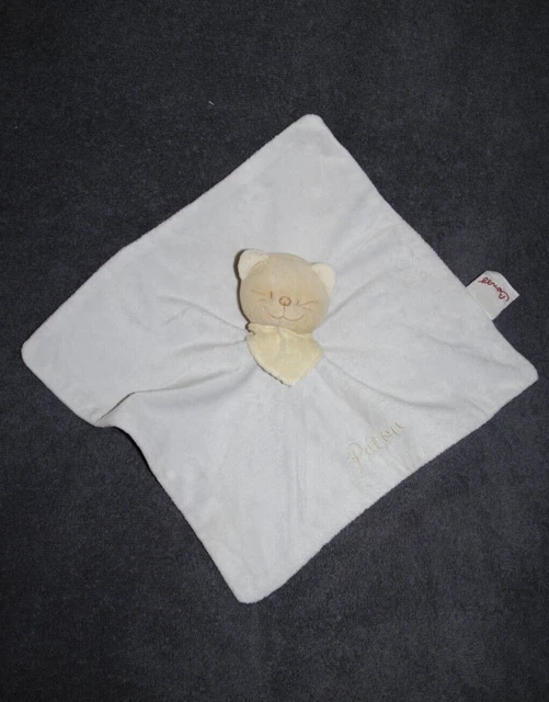Doudou Plat Chat Bleu BENGY Patou Gris Echarpe Bandana Jaune Carré TBE