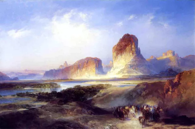 Art landscape Oil painting Thomas Moran - Green River, Wyoming with Cavalry 36"
