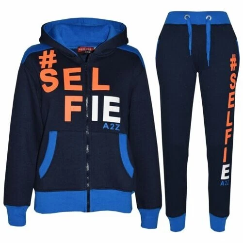 Bambine Ragazzi # Selfie Tuta Navy Felpa con Cappuccio Fondo da Jogging Corsa