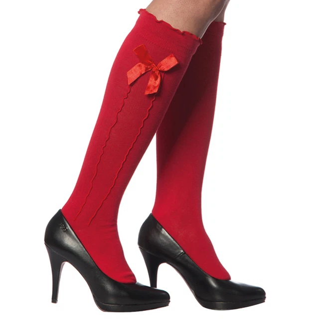 Extra Lungo Calze Rosso Overknees Con Fiocchi Accessori Costume Carnevale Outfit