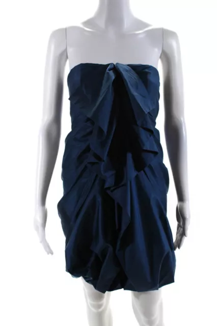 3.1 Phillip Lim Womens Silk Ruche Ruffle Bubble Hem Sleeveless Dress Blue Size 2