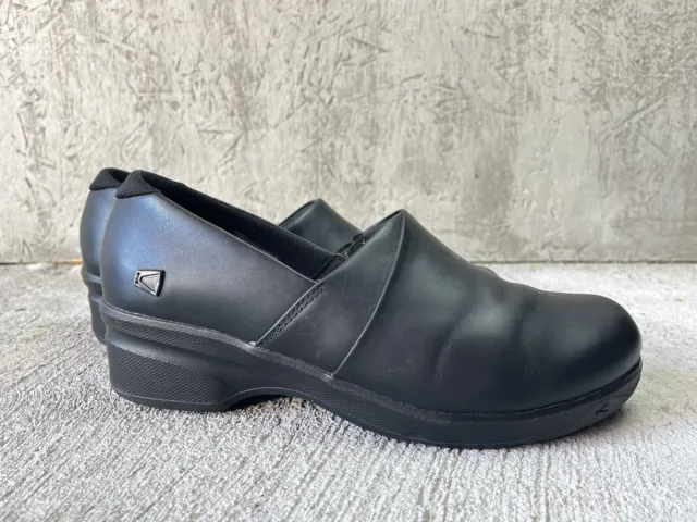 Keen Mora Women's Black Leather Slip Resistant Slip On Professional Clogs Sz 9.5