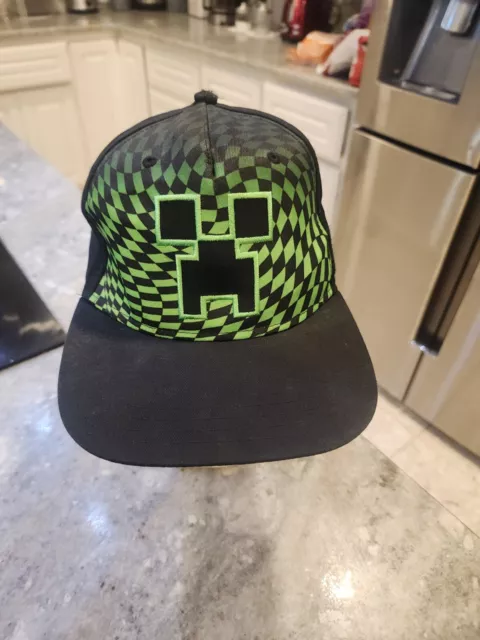 Minecraft Creeper Youth Hat Baseball Cap Black Green Snap Back