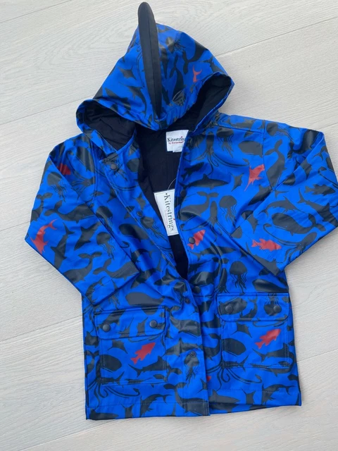 BOYS HARTSTRINGS BLUE Shark Raincoat With Shark Fin Hood 12Mths