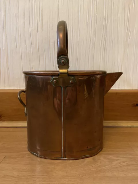 Vintage Antique Large Copper Hot Water Jug With Brass Handles 1 Gallon