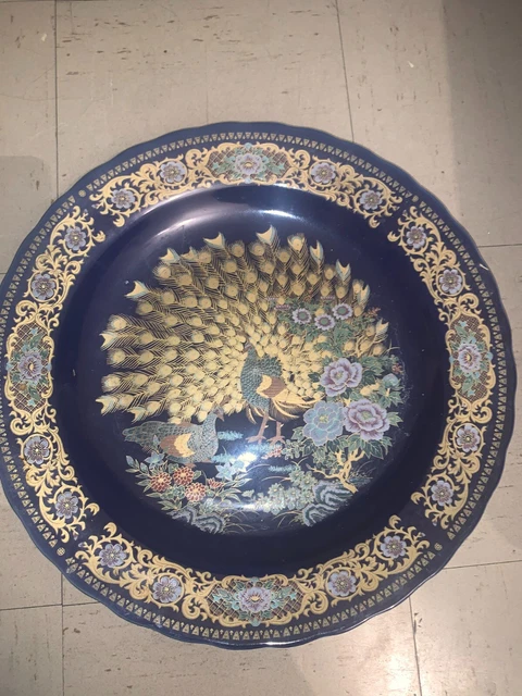 Grande Assiette Marocaine Vintage Taous (paons, Porcelaine, 36 Cm, Années 70/80)