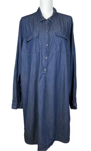 Old Navy Womens Blue Long Sleeve Pockets Chambray Cotton Shirt Dress Sz XLT