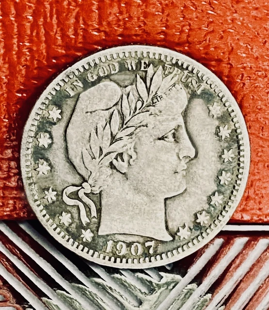 1907 US BARBER QUARTER - VF - Nice Detail / 90% Silver