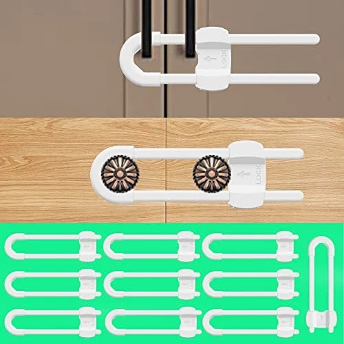 4 button Cabinet Locks, U-Shaped Proofing Drawers Safety (10 pack white)