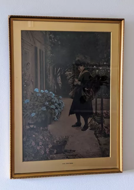 Antique Hand Coloured Etching,"The Postman" W Dendy Sadler,Etched By James Dobie