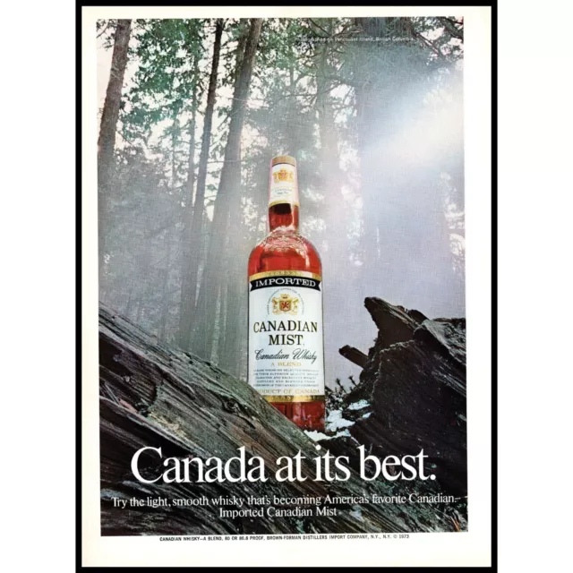 1974 Canadian Mist Whisky Vintage Print Ad Vancouver Island Rain Forest Wall Art