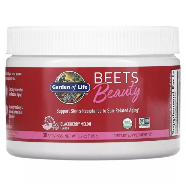 Garden of Life Organic Beets Beauty 3.7 Oz Blackberry Melon Flavor Exp 11/23
